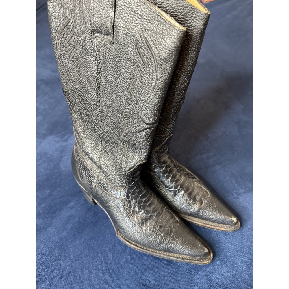 Vtg Mexican Western Cowboy Boots Potrillos Sz 7 Men W 8 Black Premium Leather